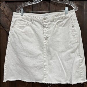 LOFT White Raw Hem Denin Skirt